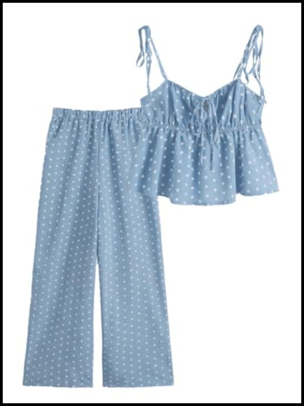 2 Piece Polka Dots Matching Set Sleeveless Babydoll Top and Pants Summer